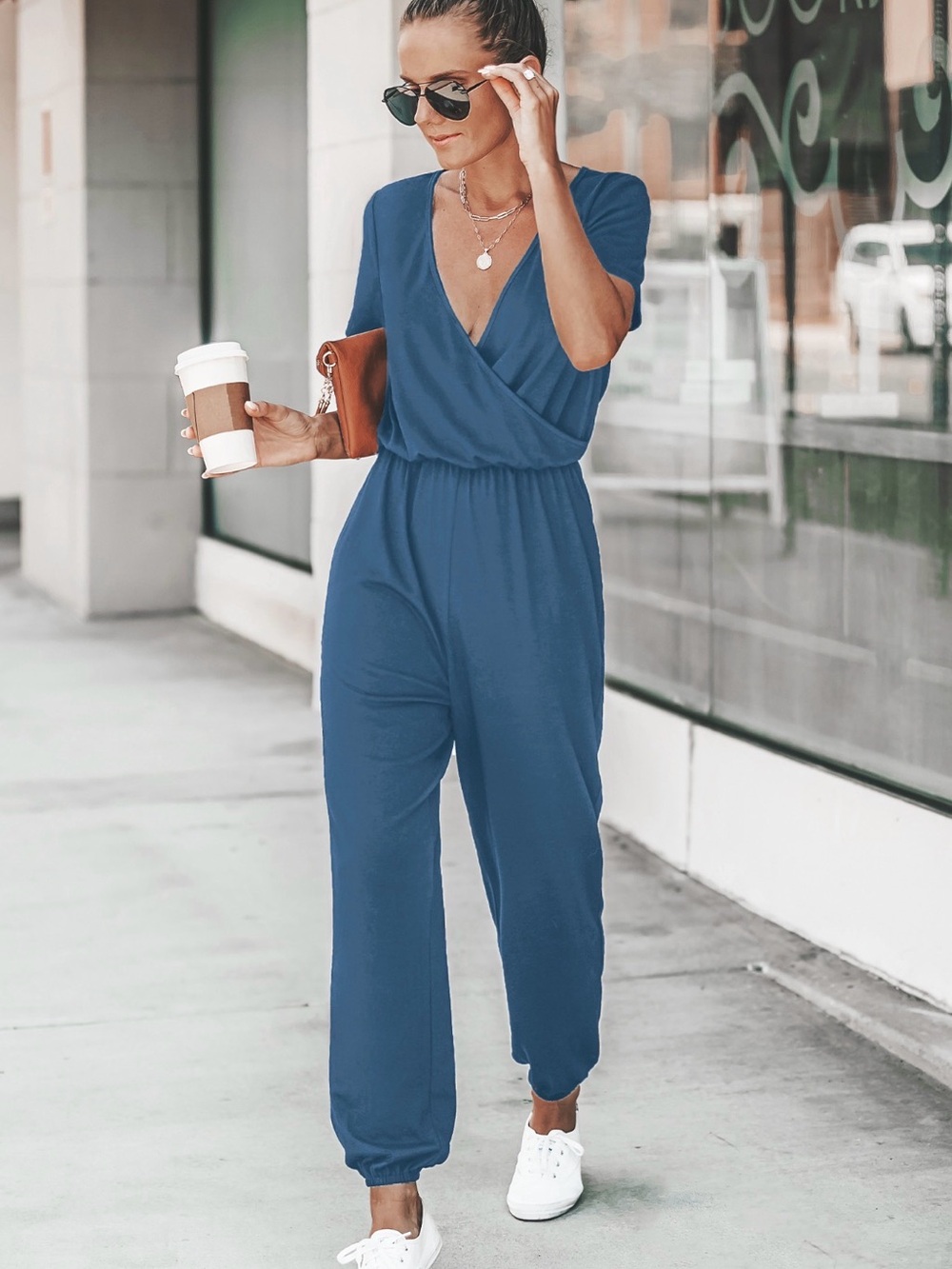 Cupshe Short Sleeve Surplice Tapered Leg Jumpsuit